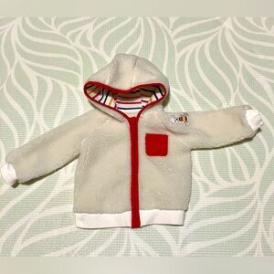 HBC Stripes 6-12 Months Faux Shearling Hooded Jacket with Foldover Cuffs